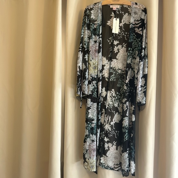 Band of Gypsies, Open Duster Sheer Black Floral Print Sz.M - Picture 1 of 5